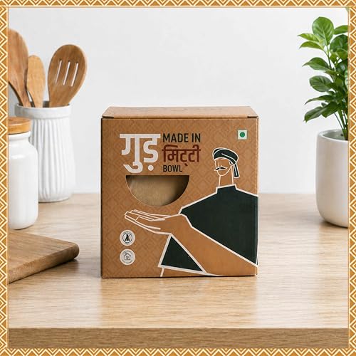 Image of Kudrat Organic Essentials गुड़ Jaggery in Clay Bowl, 900g, Unrefined Chemical Free, Mineral Rich Natural Sweetener, Traditional Handmade Process