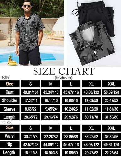 Image of Yimoon Men's Summer 2 Piece Outfits Tropical Print Short Sleeve Button Down Hawaiian Beach Shirt and Shorts Set