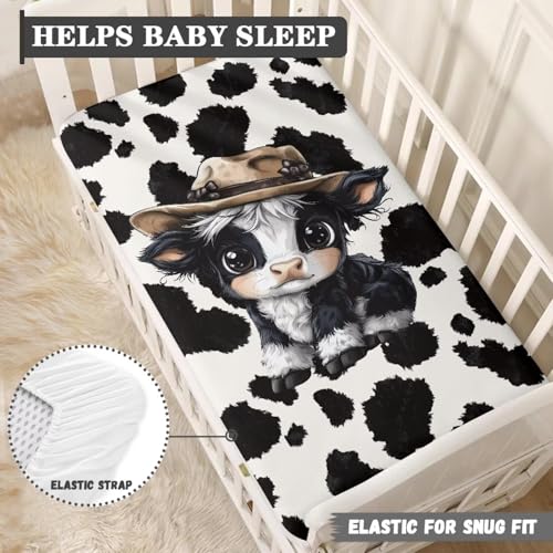 Image of Highland Cow Crib Sheets for Baby Girls Super Soft Standard Crib Mattress Cover Cow Print Breathable Fitted Crib Sheet (28''x 52'') Crib Sheets