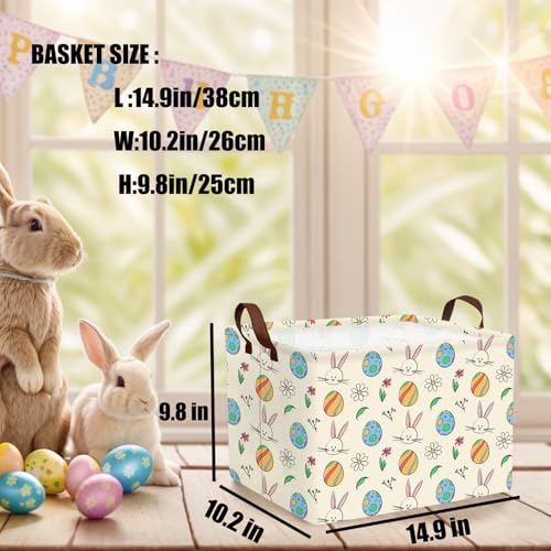 Image of Large Cute Easter Basket for Kid Empty Gift Baby Rectangle Storage Bin Bunny Eggs Boy&Girl Room Decor (Egg Rabbit Flower)