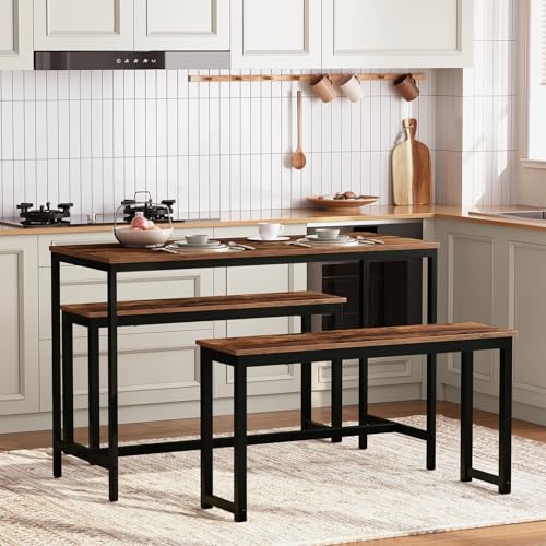 HOOBRO Dining Benches, Pair of 2 Industrial Style Indoor Benches, Durable Metal Frame, for Kitchen, Dining Room, Living Room, Rustic Brown BF01CD01