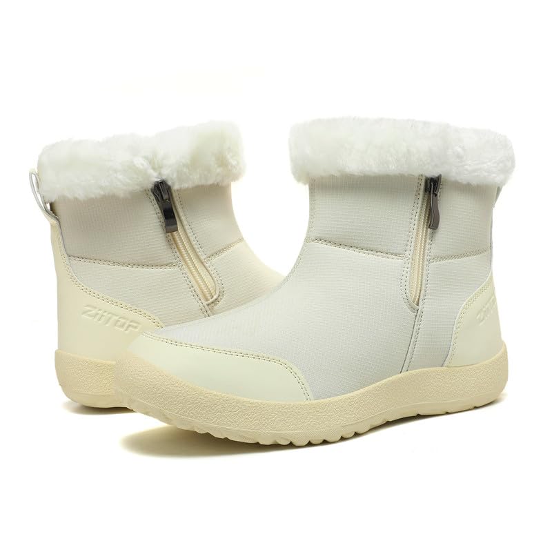 ziitop Botas de Invierno Para Mujer Impermeables CáLidas de Invierno Forradas Botas de Nieve CañA Corta Antideslizantes Planas Beige 39 EU