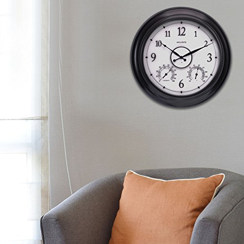 Image of AcuRite 75133M LED Illuminated Outdoor Clock with Temperature and Humidity, 24 inch, Black