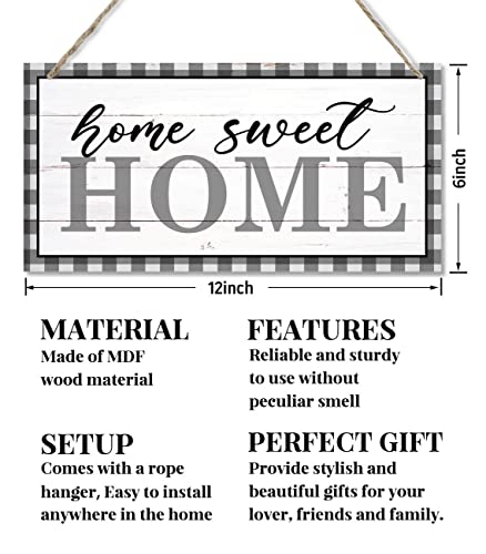 Home Sweet Home Decor Sign, Hanging Wood Sign Home Decorative, Printed Wood Wall Art Sign, Rustic Door Hanger, Farmhouse Decoration, Front Door Decor, Home Porch Décor, Housewarming Gift 12 * 6Inch #TOP1