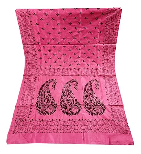 Image of SHRISTI CLOTHINGS Women's Hand Embroidered Cotton Silk Kantha Stitch Saree with Blouse Piece (SB430324 PINKD2)