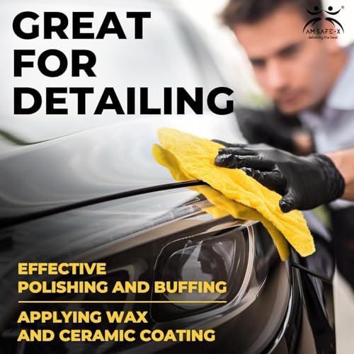 Image of AM Safe-X Microfiber Cloth for Car 500 GSM 40x40 cms 1 Pcs Yellow & Grey Twisted Loop Super Absorbent Towel, Edgeless Design with Plush Pile & Lint Free Cloth for Drying & Detailing
