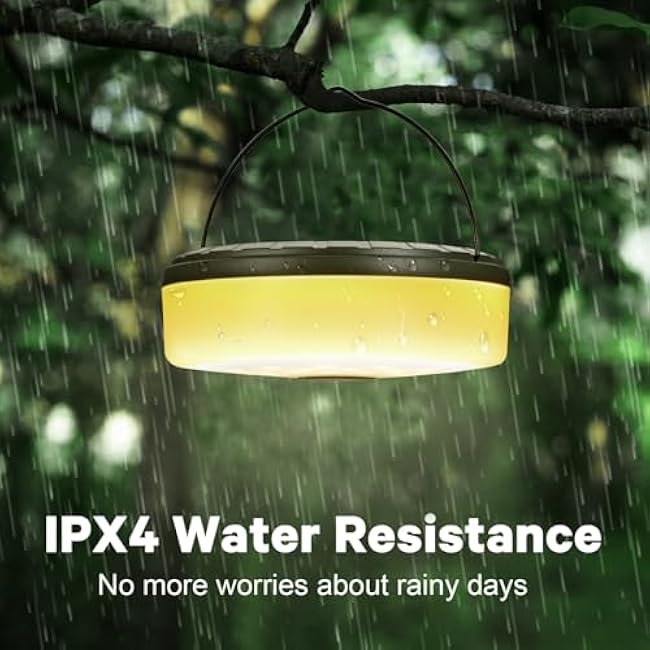 Solar Camping String Lights 1-Pack, 2 in 1 Rechargeable Camping Lights with 5 Modes, Waterproof Portable Magnetic LED Light with 3000mAh for Outdoor Hiking Garden Party Festival Decor, 32.8FT