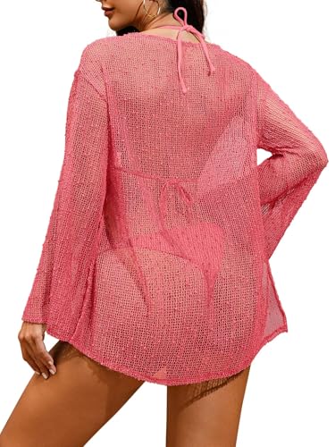 Image of Lilosy Sexy Crochet Sheer Kaftan Caftan Beach Dress Bathing Suit Swim Coverup Summer Vacation Outfits One Piece