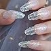 CoolNail Iridescent Paillette Press on False Nails Extra Long Ballerina Coffin Manicure Fake Nail Tip Daily Office Salon Finger Easy Wear