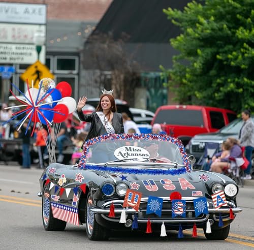 Image of 57Pcs 4th of July Parade Car Decoration Kit - Flag, Tinsel Garlands, Banners, Etc - Red White Blue Decor for Patriotic Independence Day Party Favors