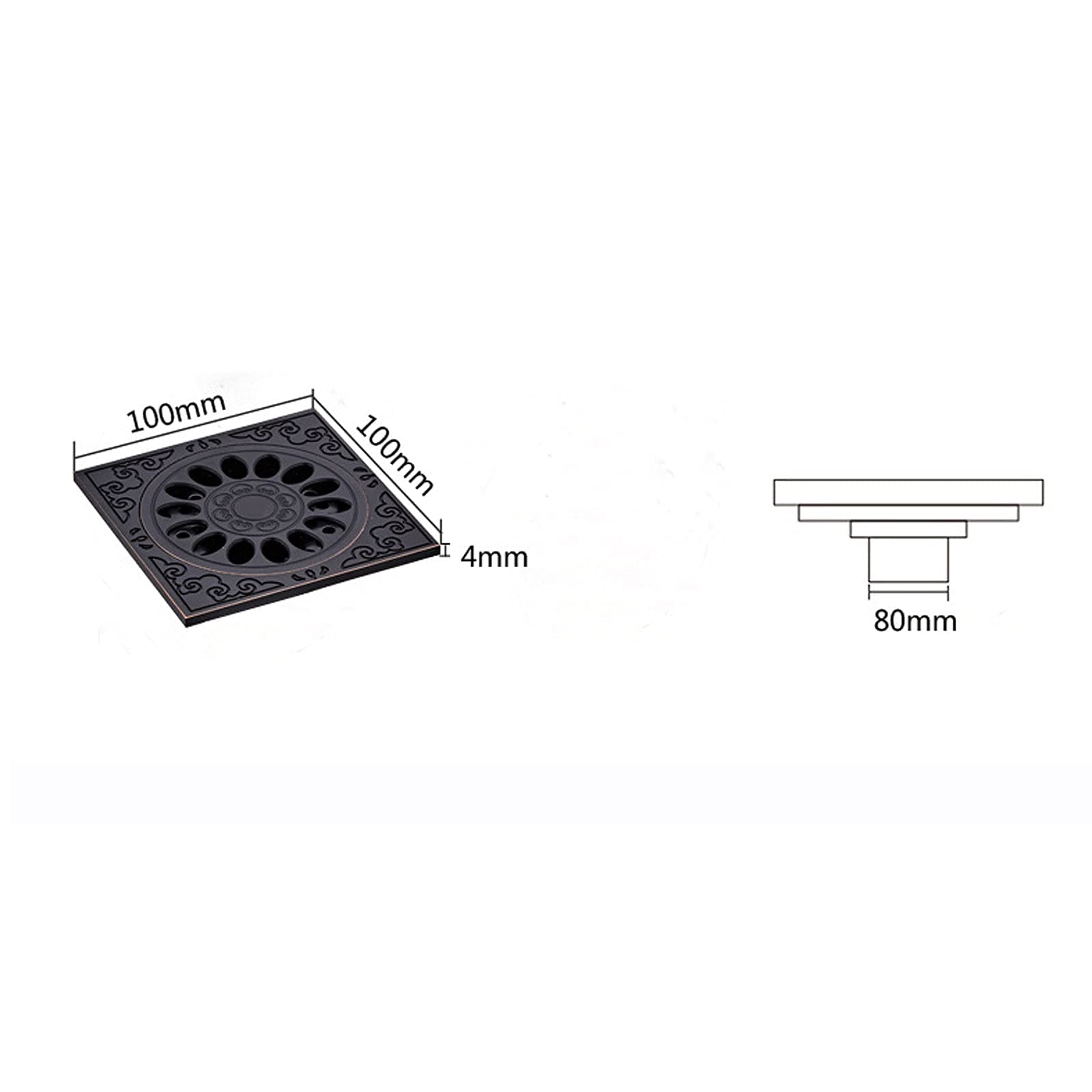 Quadratischer Dusche Bodenablauf Aus Messing – 103x103 Mm, Schwarz Lackiert, Mit Abnehmbarer Gitterabdeckung