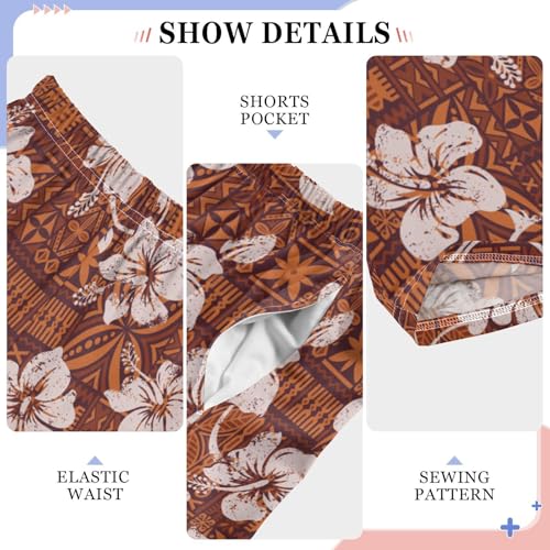 Tribal Hibiscus Floral Boys Long Pants Soft Trousers Elastic Waist Kids Lounge Bottoms with Pockets S-XL4