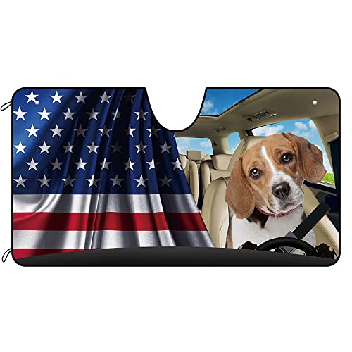 Parasol de coche para perro beagle y bandera de EE. UU. protector solar térmico s