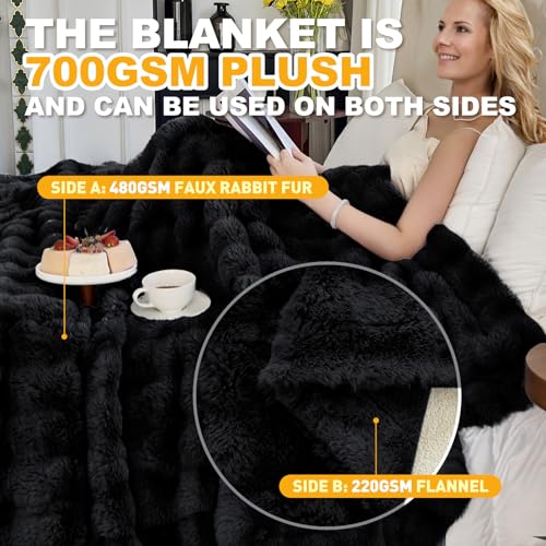 Faux Fur Black Throw Blanket for Couch - Super Soft Heavy Flufyy Thick Bubble Throw Blankets for Bed Bedroom Living Room Farmhouse Sofa Chair Fall Winter Warm, 50x60 Inch - Image 6