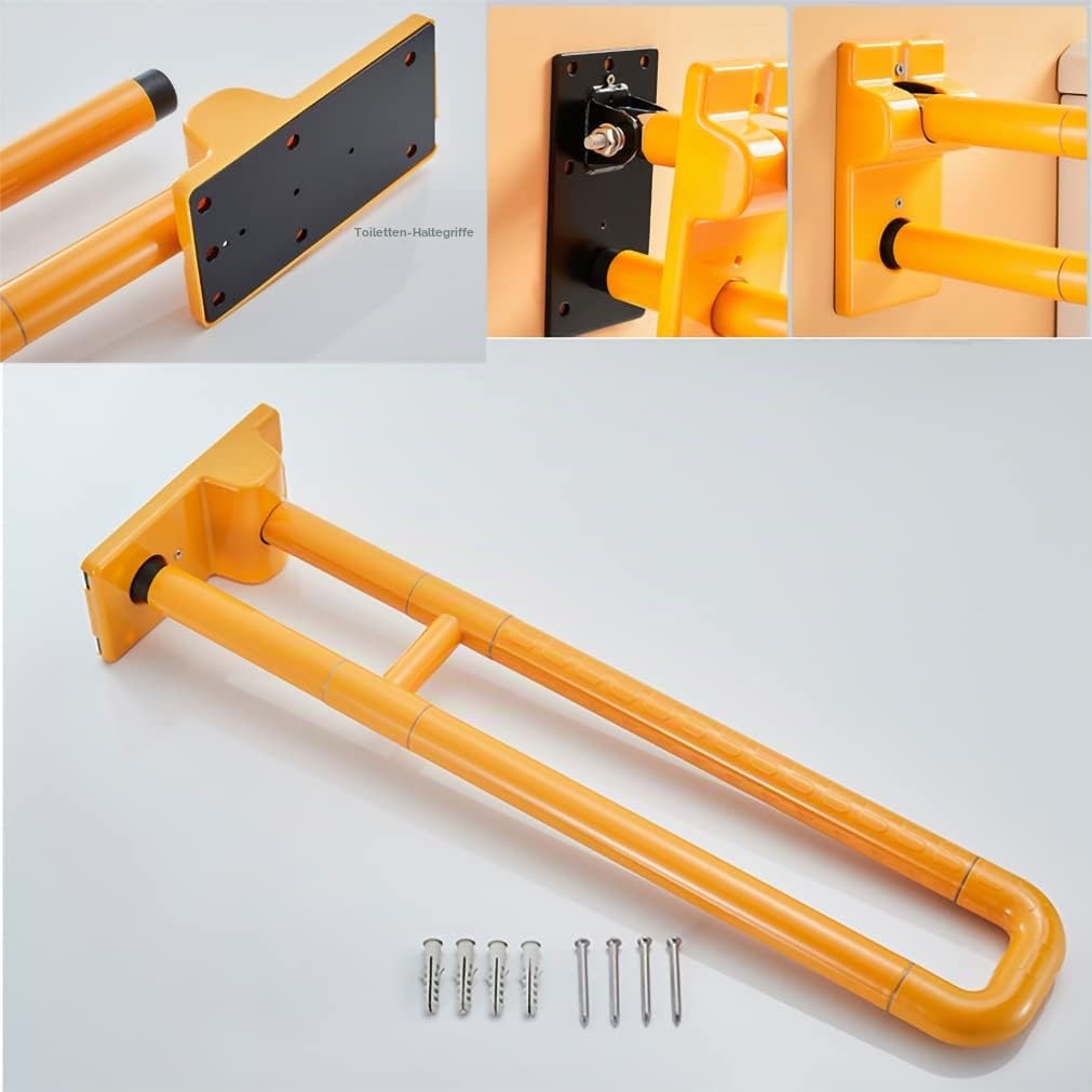 Stützklappgriff Edelstahl, Wandstützgriff Klappgriff WC Haltegriff Klappbar Rutschfest Badezimmer Aufstehhilfe Stützgriff Haltegriffefür Senioren Behinderte Schwangere Frau, White (60 cm)