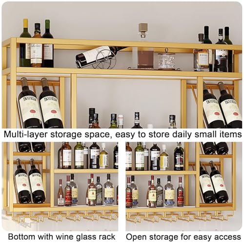Étagère à vin murale dorée pour optimiser l'espace du bar