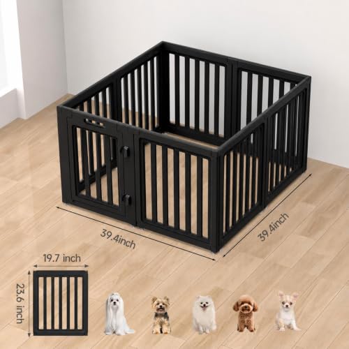 Image of EVERFRONT Dog Playpen with Door - Dog Pen Indoor - Easy Assemble Dog Play Pen - Puppy Playpen, Cat Playpen, Small Animal Playpen, Dog Play Pen Indoors (Black, 24 inch, 8 Panels)