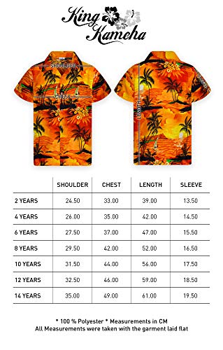 King Kameha Funky Hawaiian Shirt Kids Boys, Shortsleeve, Print Surf, Orange, 10