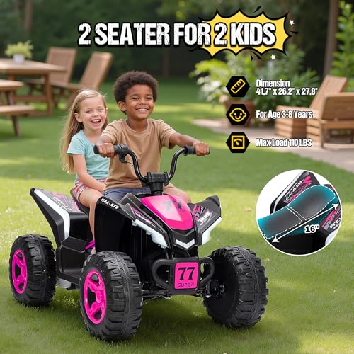 Image of Kids Electric ATV 4 Wheeler, 24V Ride On Toy for Big Kids, Pink