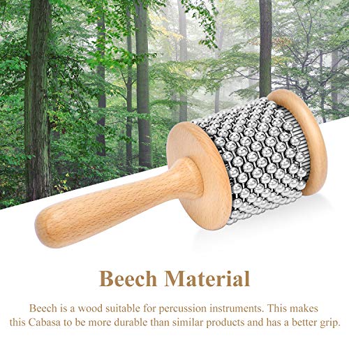 Eastar Cabasa Musical Instrument Percussion Instrument Hand Shaker with Stainless Steel Beads and Wooden Handle for Students Kids Classroom Band, Small Size - Thumbnail 3