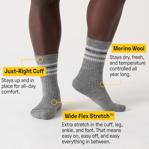 Wide Open Crew Men's Merino Wool Socks, Vintage Stripe Everyday Wide for Wide Feet2