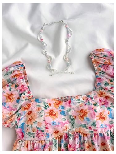 SweatyRocks Girl's Cute Floral Print Short Puff Sleeve Ruffled Blouse Square Neck Ruffle Peplum Tops3