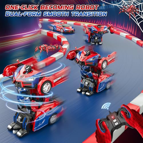 Spider Transform Ferngesteuertes Auto - 2.4GHz RC Spielzeug ab 3 4 5 6 7 8+ Jahre Junge Mädchen, 1:18 Roboter RC Auto mit One-Key Transformation & 360° Drehung, Kinder Weihnachten Geburtstag Geschenke