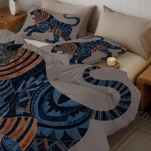 Housse de couette tigre en microfibre confortable lit 2 places