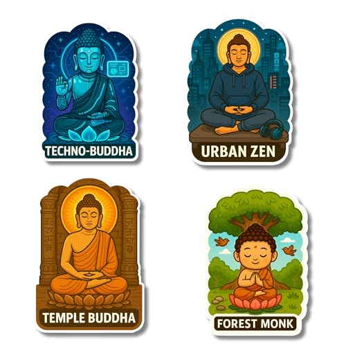 Image of Regalo Casila Buddha Fridge Magnet Set Techno Urban Zen Forest Temple Meditating Dcor Spiritual Gift for Peaceful Living 4 Pc