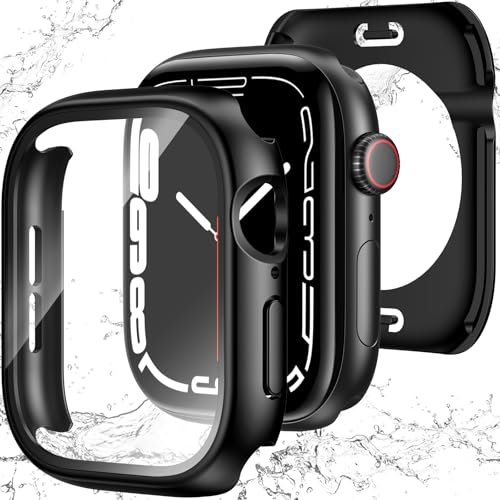 YIJDACASE [3 in 1] Waterproof Case for Apple Watch SE 3/SE 2/SE Series 6/5/4 44mm Built-in Tempered Glass Screen Protector 360 Full Coverage PC Bumper Sensitive Touch Protective Cover Matte Black