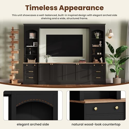 Image of 106.3 inchL Large Entertainment Center with Bookshelves and Drawers for TVs Up to 70'', Wall Unit Entertainment Center with Adjustable Shelves and Cabinet, Minimalist TV Stands for Living Room Black