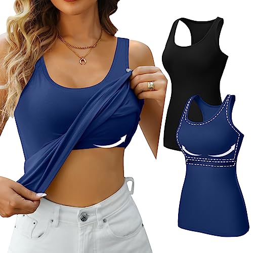 Image of V FOR CITY Womens Unpadded Shelf Bra Tank Tops Racerback Workout Camis Yoga Shirt Cotton Undershirt 2 Pack