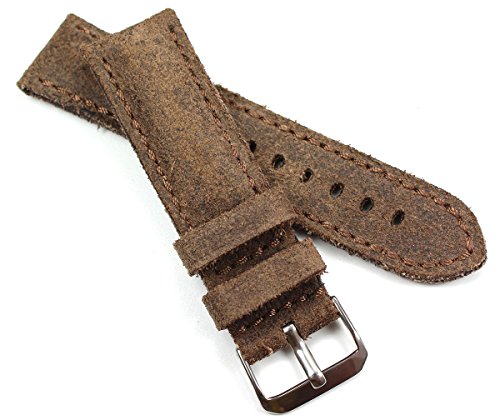 Bracelet cuir daim 22mm Rios marron robuste pour montre style aviateur