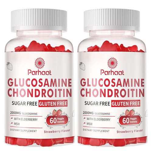 Parhaat Glucosamine Chondroitin Gummies with MSM & Elderberry Extra Strength - Joint Support Antioxidant Immune Support Supplement for Adults Men & Women.Strawberry-2pack
