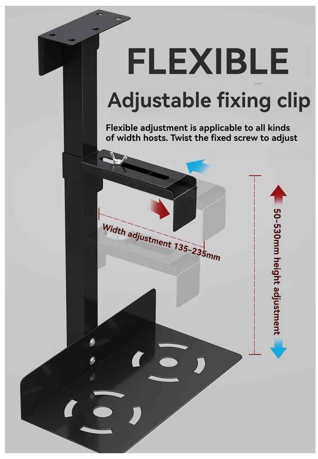 Supporto per CPU sotto scrivania Staffa regolabile a parete a 360 ° supporta fino a 25 kg Due metodi di installazione per il supporto del PC salvaspazio