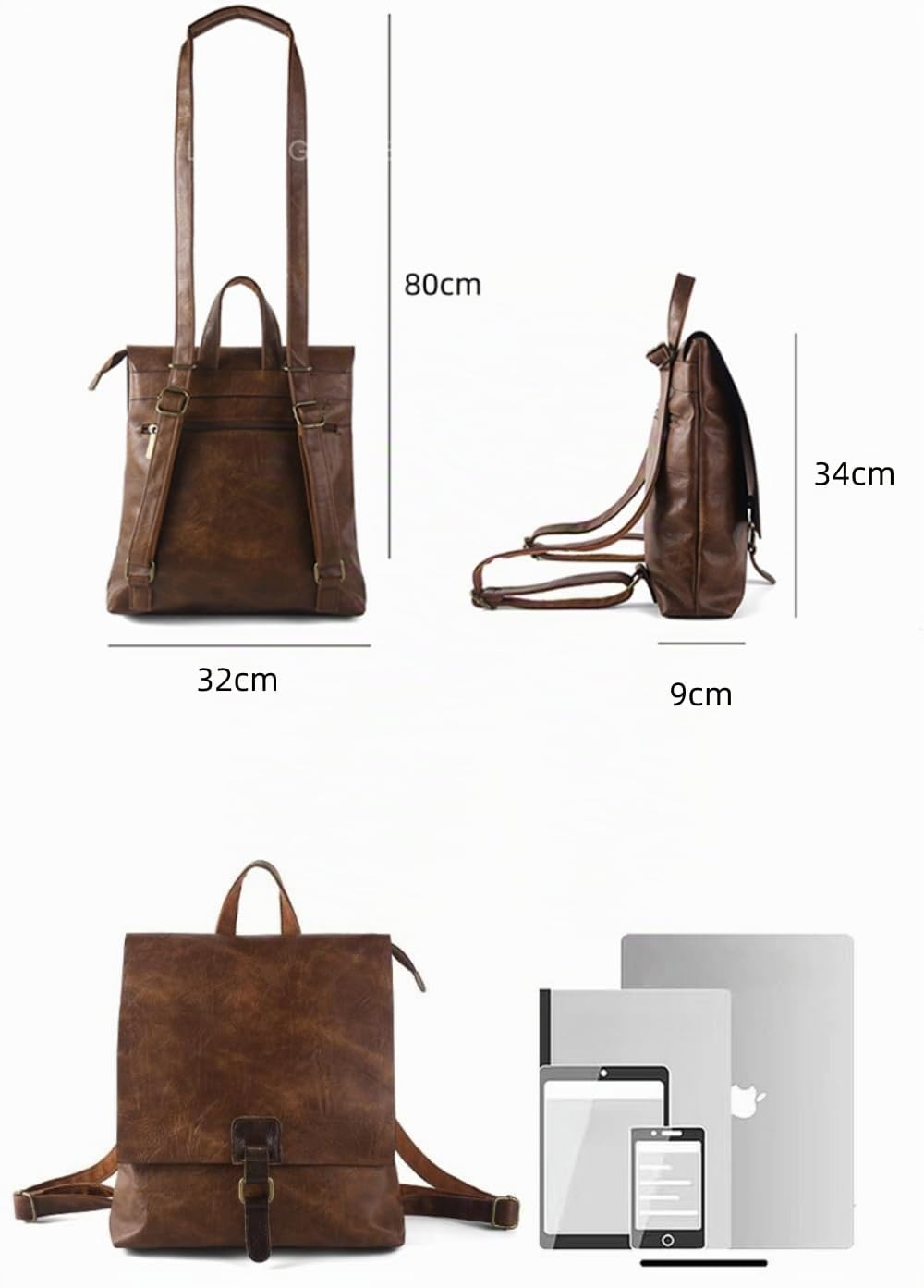 Damen Rucksack Leder Modische Mittelgroß mit Diebstahlschutz, Umhängetasche aus Echtem Leder Handtasche 3-in-1 für Uni Arbeit Schule Reise