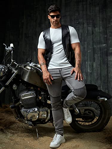 Verdusa Colete masculino de couro sintético sem mangas para motociclista, Preto, M