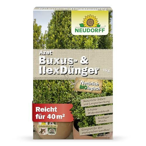 Neudorff Azet Buxus- IllexDünger – Bio Buxusdünger für kräftige und gesunde Buxus, Illex und andere Immergrüne mit Sofort- & Langzeitwirkung, 1 kg