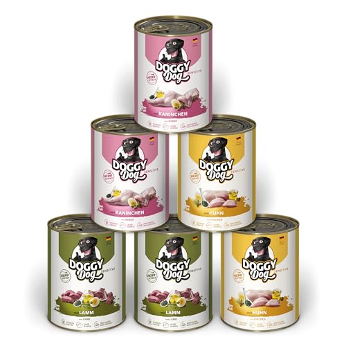 DOGGY Dog Paté Mix Sensitive, 6 x 800 g, cibo umido per cani in confezione da prove, cibo per cani senza cereali con olio di salmone e cozze verdi particolarmente ben tollerato, prodotto in Germania