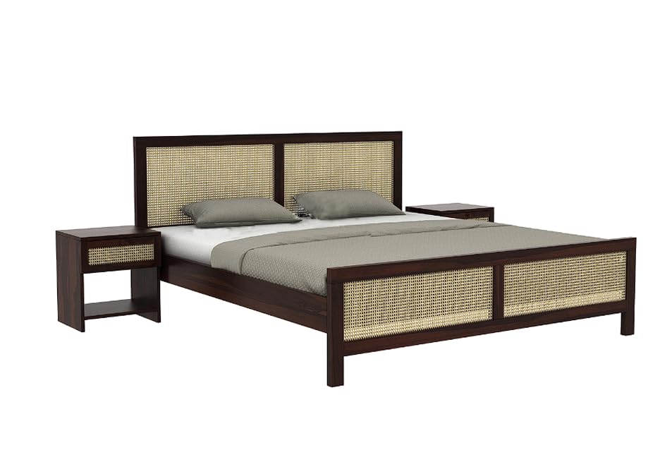 Image of Sheesham Wood King Size Bed Without Storage for Bedroom, Wooden Cane Furniture Hotel & Guest House (80x75x40 inch)