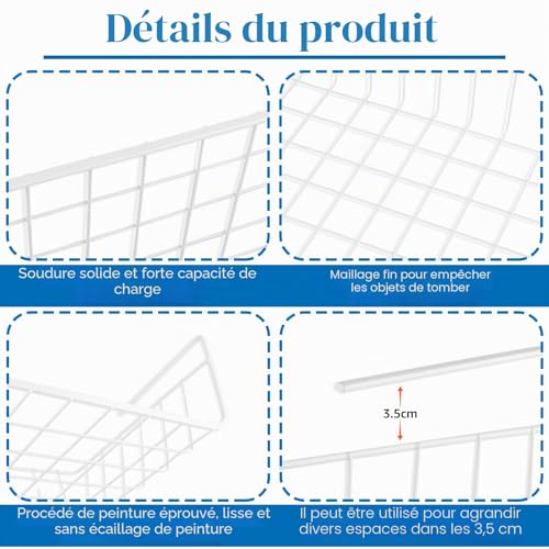 CYEER Lot de 2 Panier Suspendu de Rangement Métal Blanc, Organisateur Sous Étagère Sans Perçage, Gain de Place pour Placard de Cuisine, Bureau & Garde-Manger, Support Stable (30cm) – vue 3