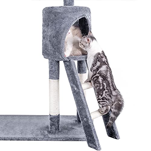 HOMIDEC Cat Tree, 145cm Multi-Level Cat Climbing Tower with Ladder, Indoor Pet Activity Furniture Play House for Kitty Kitten, Grey - Image 6