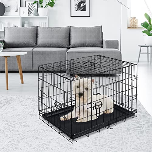 Dog Crate Dog Cage M L XL,Foldable Metal Puppy Dog Crates with 2 Doors with Chew Resistant Plastic Base Tray and Carrier Handle