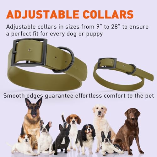 Image of Dogline Biothane Waterproof Dog Collar Strong Coated Nylon Webbing with Black Hardware Odor- Proof for Easy Care Easy to Clean High Performance Fits Small Medium or Large Dogs, Olive Drab Green