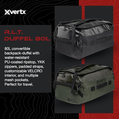 Vertx RLT Tactical Travel Duffel Bag Backpack for Men and Women, Compatible Tactigami for Survival EDC Gear, CCW Concealed Carry, Hunting Luggage, 80L, Black2
