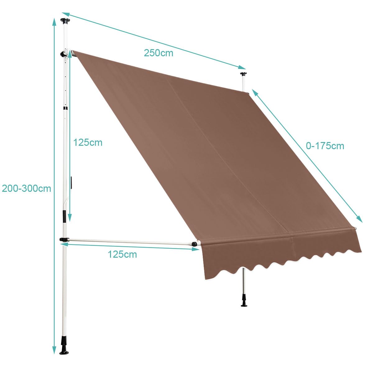 GOPLUS Toldo Retráctil Manual, Toldo Enrollable Impermeable con Manivela, Altura Ajustable 2-3M, Toldos Exterior Terraza Balcón Jardín (Marrón, 2,5 m)
