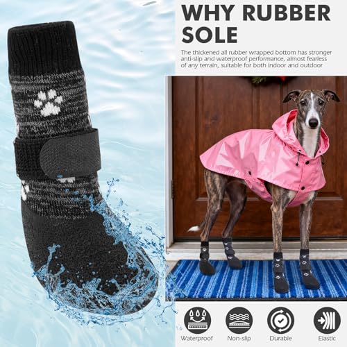 Image of Mihachi Anti Slip Dog Socks, Dog Boots for Hardwood Floors Prevent Licking, Traction Control Waterproof Rubber Sole Paw Protectors for Small Medium Large Dogs,Grey 2XL