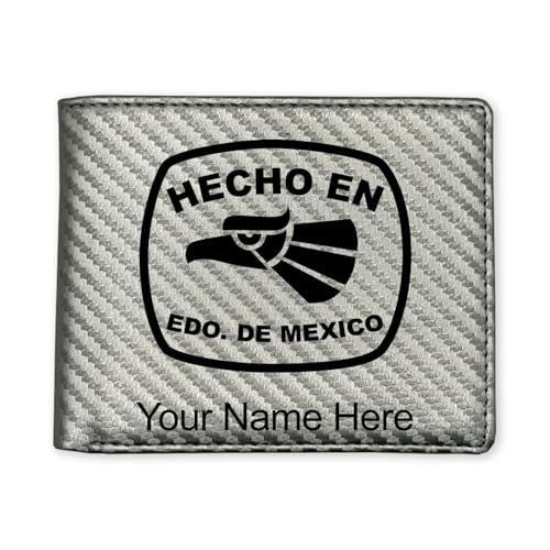 LaserGram Faux Leather Bi-Fold Wallet, Hecho en Edo de Mexico, Personalized Engraving Included (Carbon Fiber Silver)
