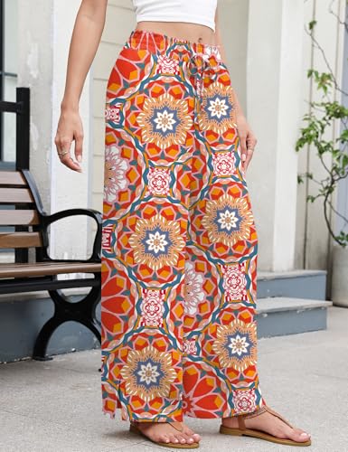 Womens Wide Leg Pants High Waisted Palazzo Trousers with Drawstring Waist Loose Casual Lounge Pants4