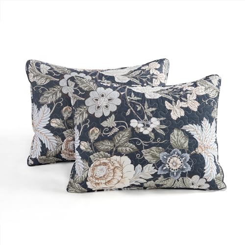 Image of Lush Decor Sydney Reversible Cotton Quilt Set, 3 Piece Set, Full /Queen, Navy & Multi - Cotton Bedding Set - Navy Floral Quilt - Cottage Decor - Bedding Queen Size